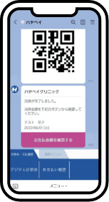 ハヤペイ選択患者様の会計情報を一覧で表示、ハヤペイ支払いを一括選択。領収書・診療報酬明細書のPDFがハヤペイにアップされます。